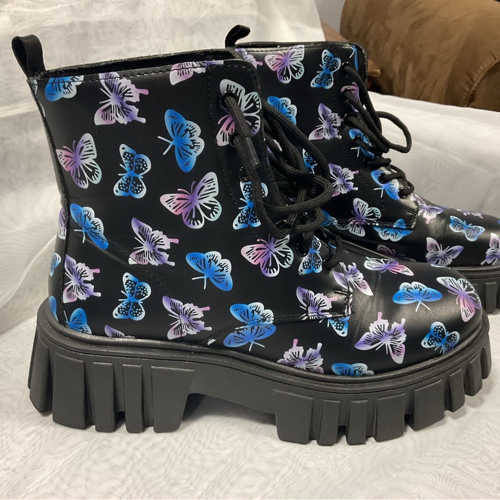 Black Butterfly Combat Boots - Women's Moto Boots